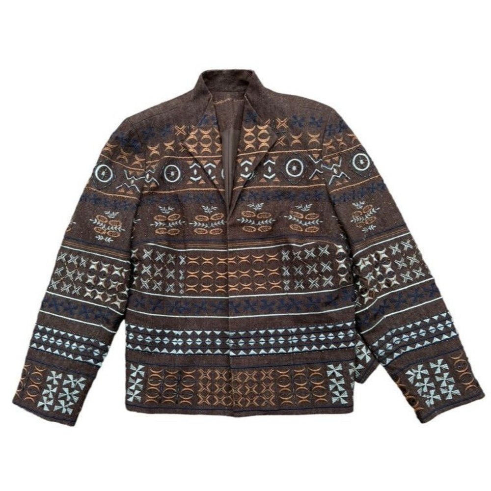 Womens Size 16 Coldwater Creek Brown Embroidered Beaded Blazer Boho Retro Jacket